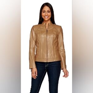 NWOT G.I.L.I Women's Peanut Leather Jacket size 0